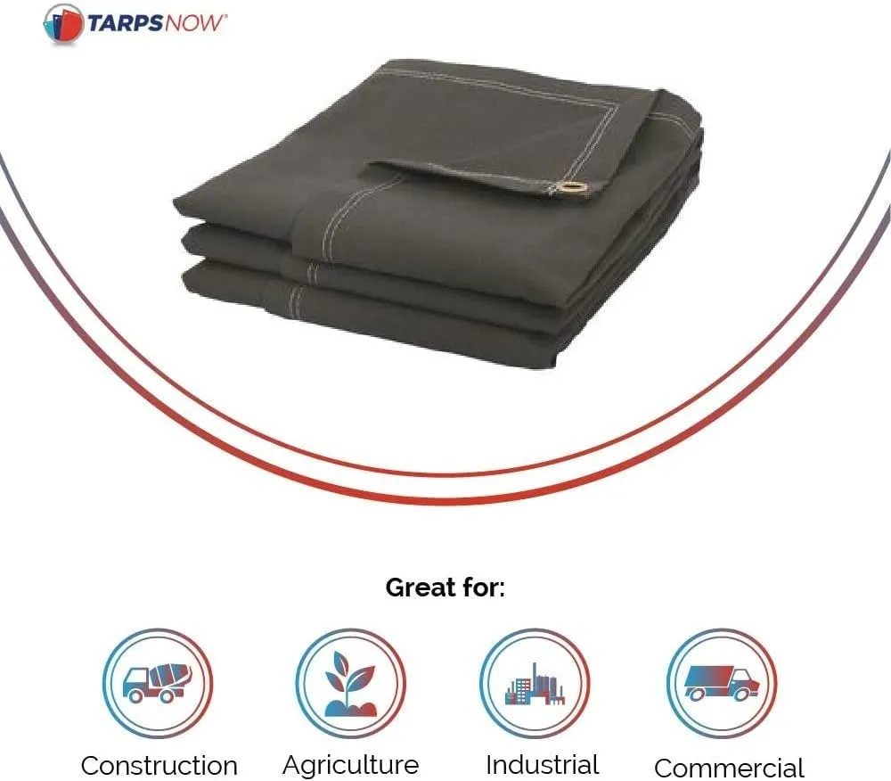 Tarps Now 20x20 ft Fire Retardant Canvas Tarp | 18 MIL Heavy Duty, Flame Retardant, Tear Resistance, Reinforced Edges, Brass Grommets | Ideal for Fire Prevention, Construction, Repairs | Olive Color