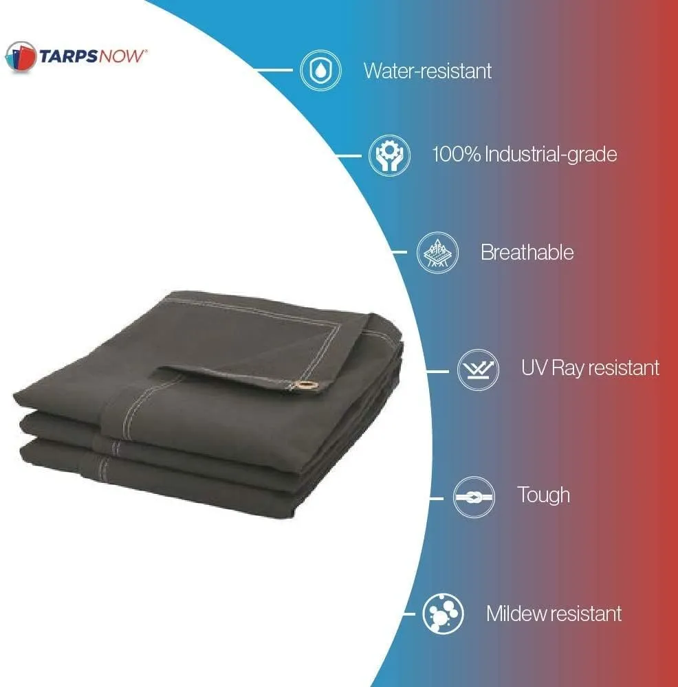 Tarps Now 20x20 ft Fire Retardant Canvas Tarp | 18 MIL Heavy Duty, Flame Retardant, Tear Resistance, Reinforced Edges, Brass Grommets | Ideal for Fire Prevention, Construction, Repairs | Olive Color