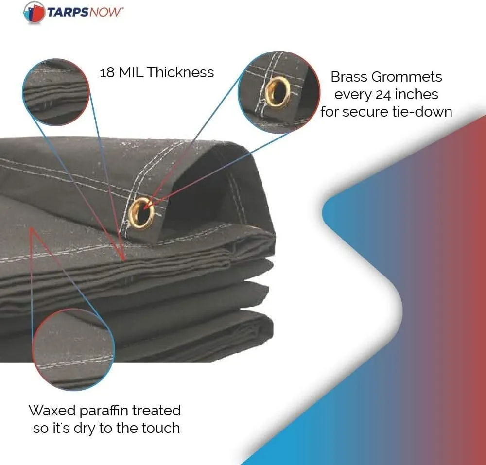 Tarps Now 20x20 ft Fire Retardant Canvas Tarp | 18 MIL Heavy Duty, Flame Retardant, Tear Resistance, Reinforced Edges, Brass Grommets | Ideal for Fire Prevention, Construction, Repairs | Olive Color