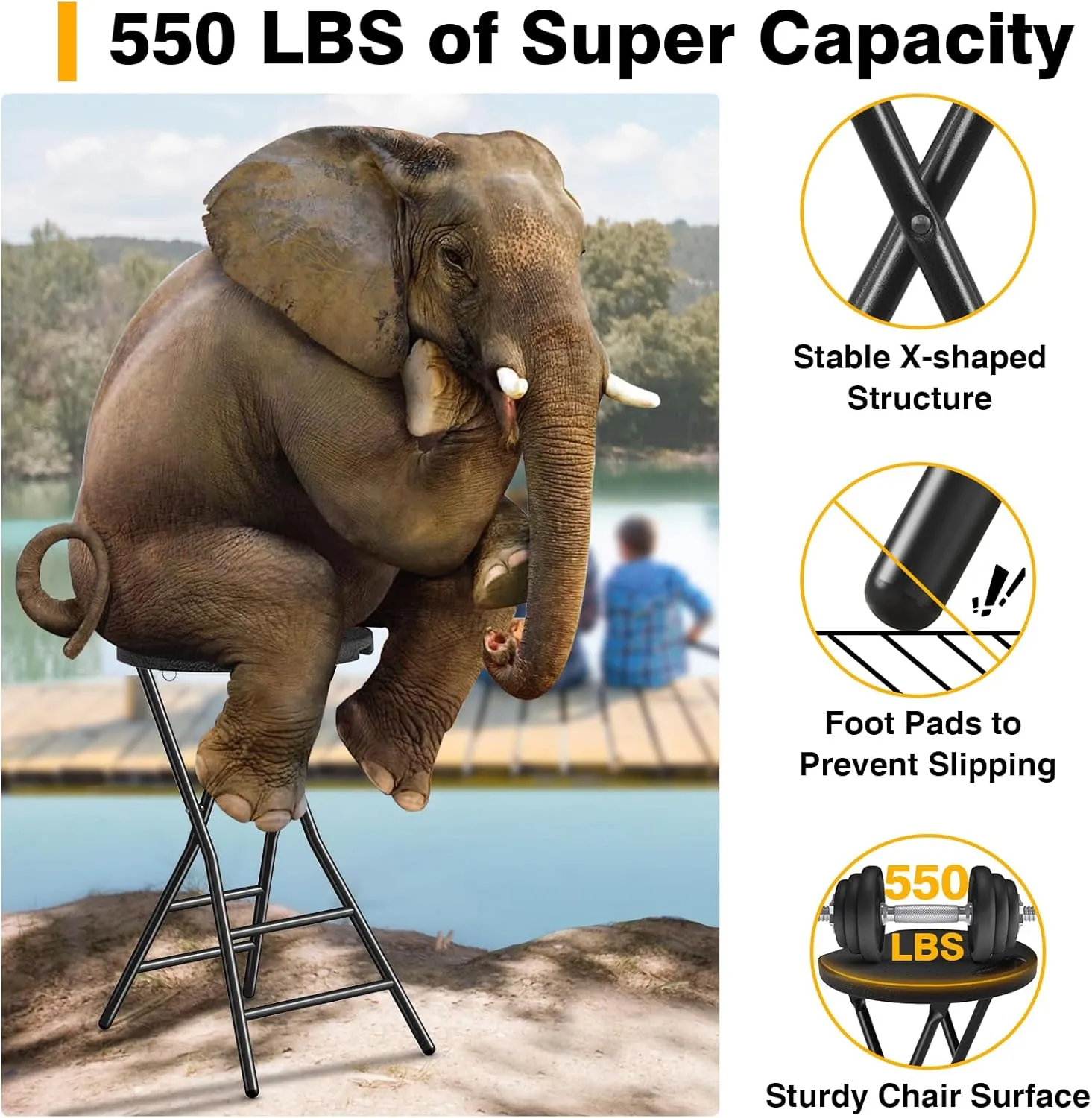 TAVR Furniture Portable Folding Chair with Handle, Heavy Duty Round Fold Stool Chair with 550lbs Capacity for Adults, 24 Inch Foldable Stool for Dorm, Kitchen, Vanity, Church and Outdoor use