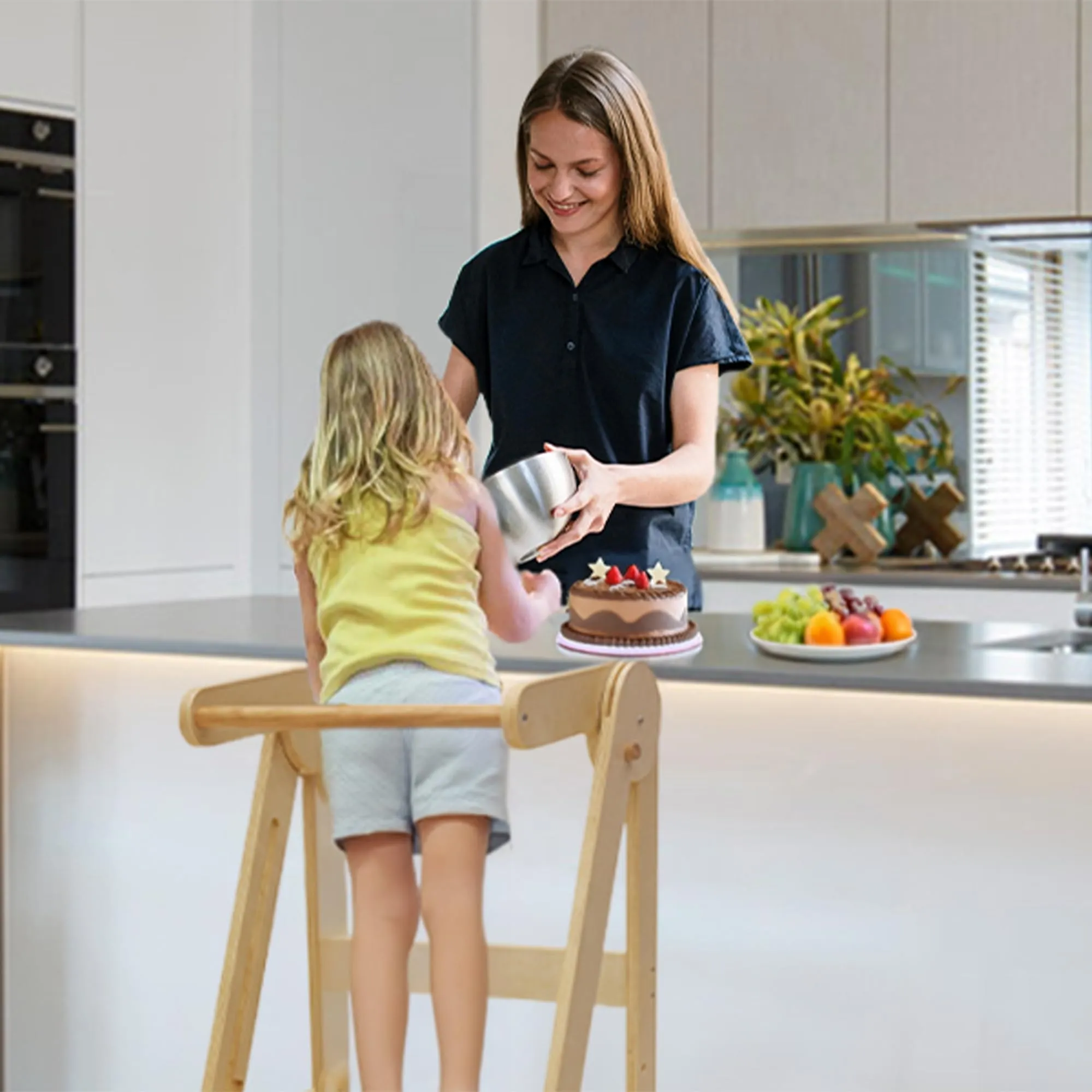 TDKDHoming Foldable Toddler Tower, Kitchen Step Stool, Folding Tower for Learning with 3 Adjustable Heights Montessori Toddler Standing Tower Collapsible Step Stool for Kids 1-6 Years Natural