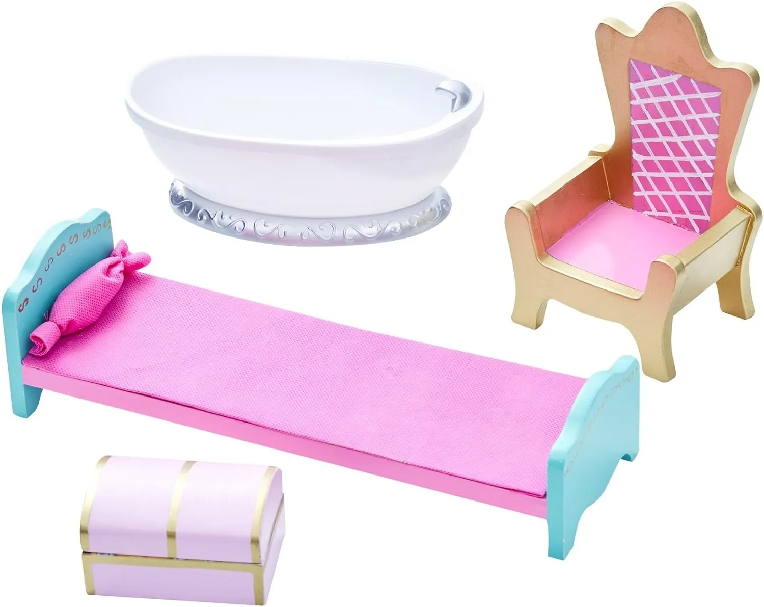 Teamson Kids Dreamland Princess Play Vanity Set with Mirror, Shelf, Storage Drawer, Stool, and Accessories for 12" Dolls, White an Pink