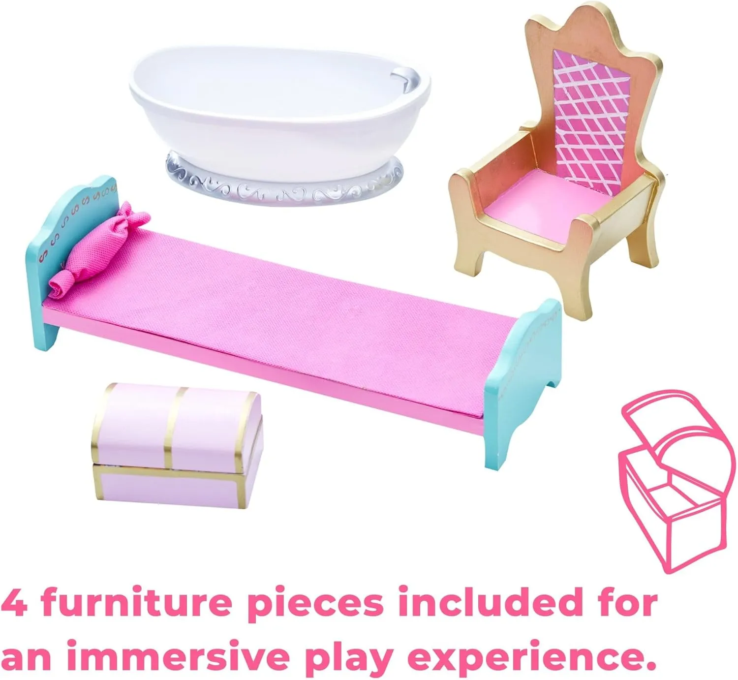 Teamson Kids Dreamland Princess Play Vanity Set with Mirror, Shelf, Storage Drawer, Stool, and Accessories for 12" Dolls, White an Pink