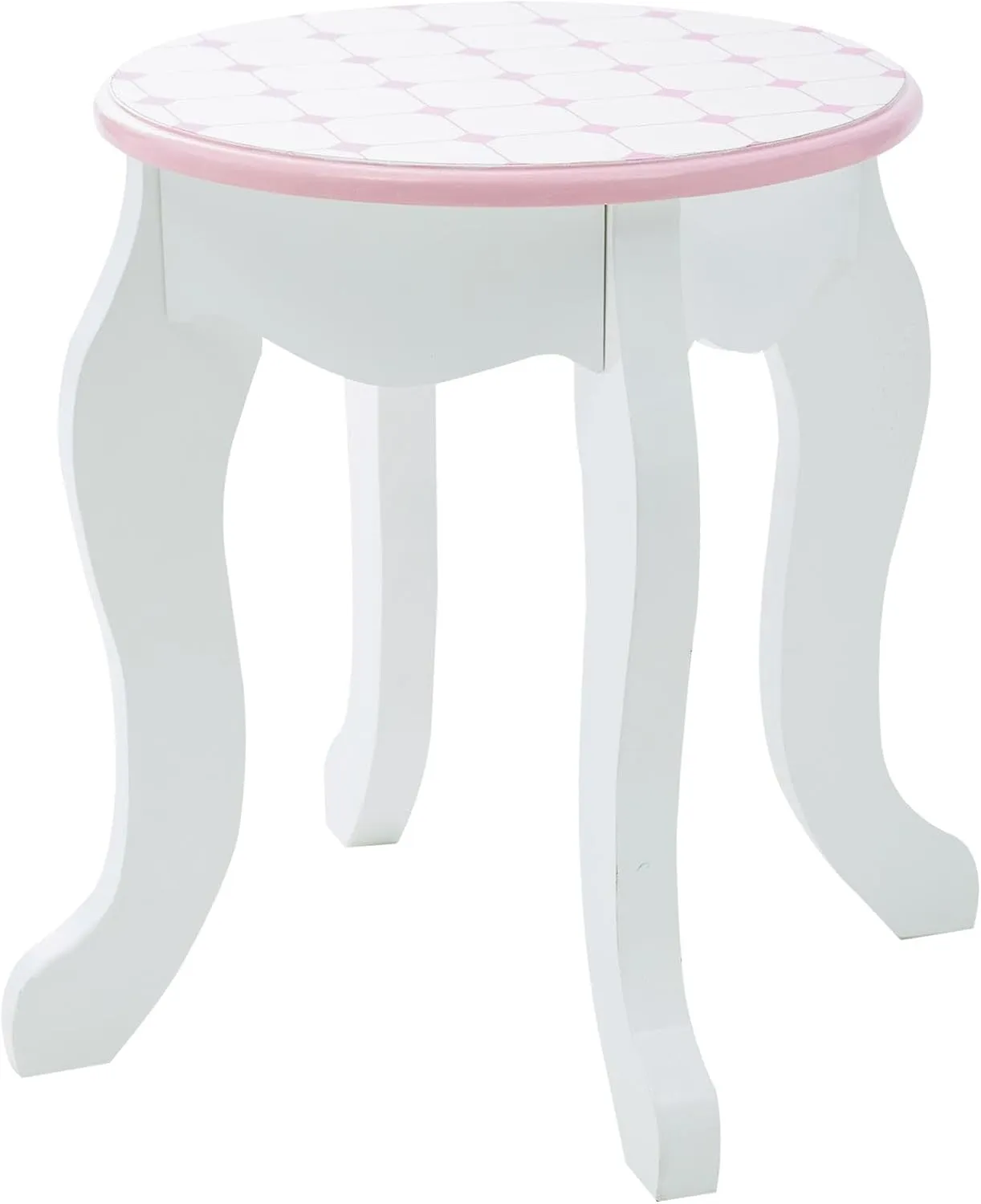 Teamson Kids Dreamland Princess Play Vanity Set with Mirror, Shelf, Storage Drawer, Stool, and Accessories for 12" Dolls, White an Pink
