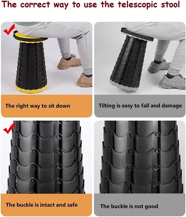 Telescopic Portable Stool, Camping Retractable Folding Stool for Fishing, Hiking, Travel, Queuing, Gardening Capacity 250Lbs,Grey Black