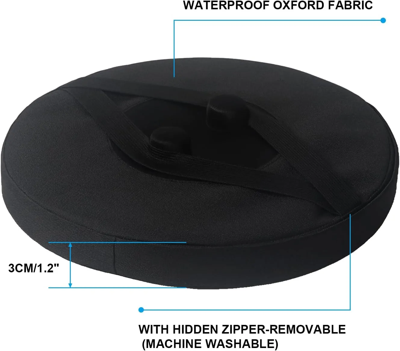 Telescopic Stool Cushion, Round Thickened Folding Seat Cushion with Memory Foam for Retractable Camping Stool (Black) (2 Pack)