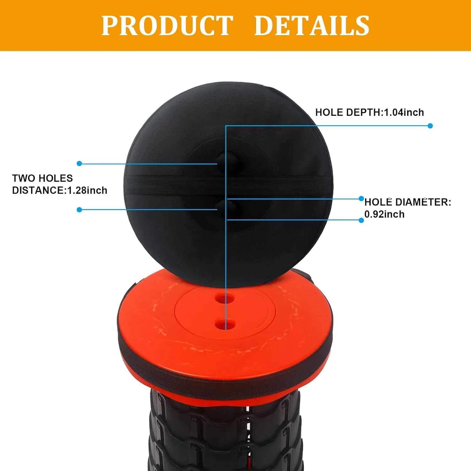 Telescopic Stool Cushion, Round Thickened Folding Seat Cushion with Memory Foam for Retractable Camping Stool (Black) (2 Pack)