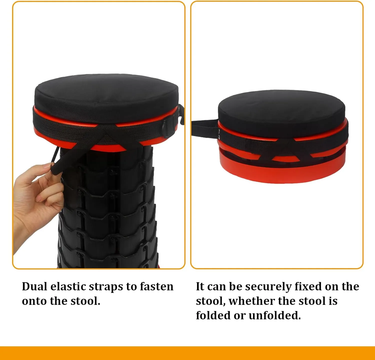 Telescopic Stool Cushion, Round Thickened Folding Seat Cushion with Memory Foam for Retractable Camping Stool (Black) (2 Pack)