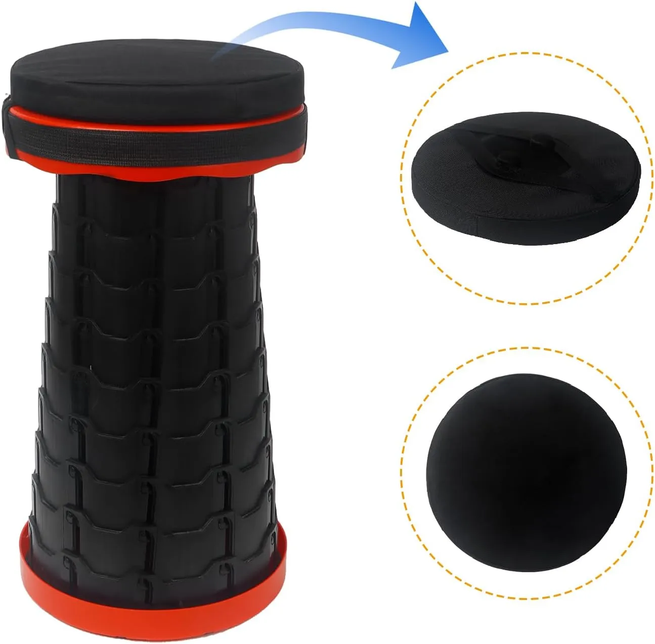 Telescopic Stool Cushion, Round Thickened Folding Seat Cushion with Memory Foam for Retractable Camping Stool (Black) (2 Pack)