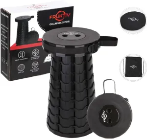 Telescopic Stool, Portable & Collapsible, Sturdy Foldable with Cushion & Carry Bag, 550lbs Load Capacity, Indoor & Outdoor Retractable Camping Stool (Black)
