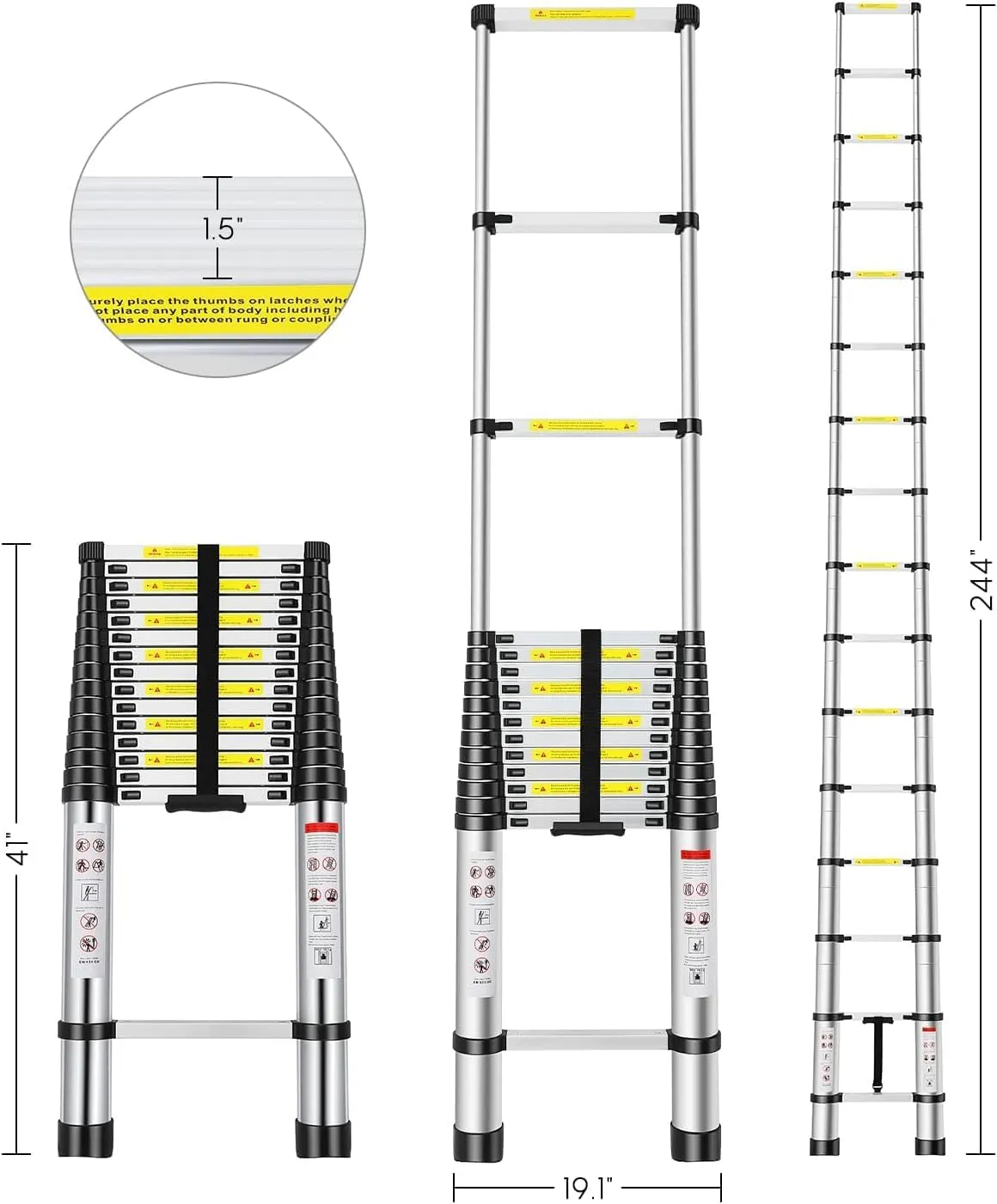 Telescoping Ladder 20.3FT, Telescopic Extension Ladder, Aluminum Alloy Folding Ladder Portable Multi-Purpose for Indoor Outdoor Work, Heavy Duty 330 lbs Load