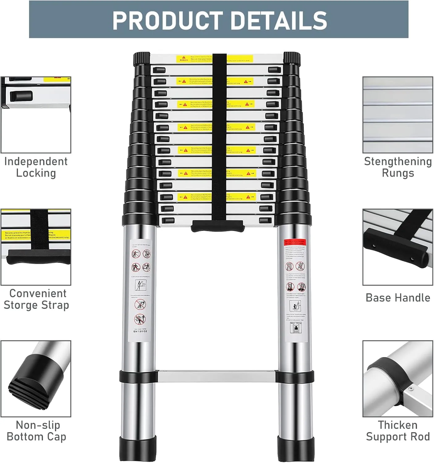 Telescoping Ladder 20.3FT, Telescopic Extension Ladder, Aluminum Alloy Folding Ladder Portable Multi-Purpose for Indoor Outdoor Work, Heavy Duty 330 lbs Load