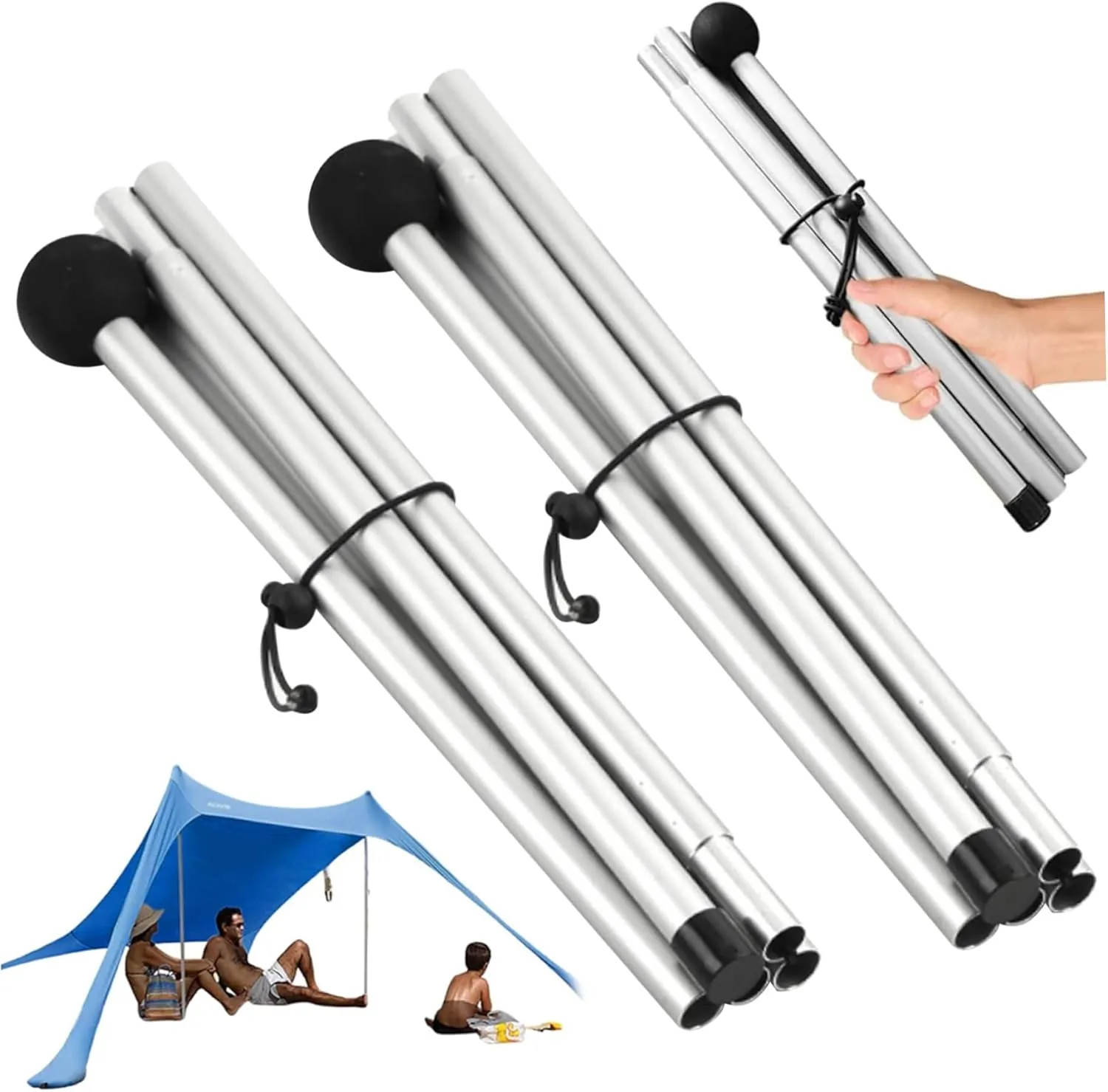 Tent Poles 79 inch Tarp Poles 2PCS Adjustable Tent Poles for Tarp 10 Sections Aluminum Replacement Tent Poles Non-Slip Shade Sail Poles for Camping Hiking Outdoor Sport