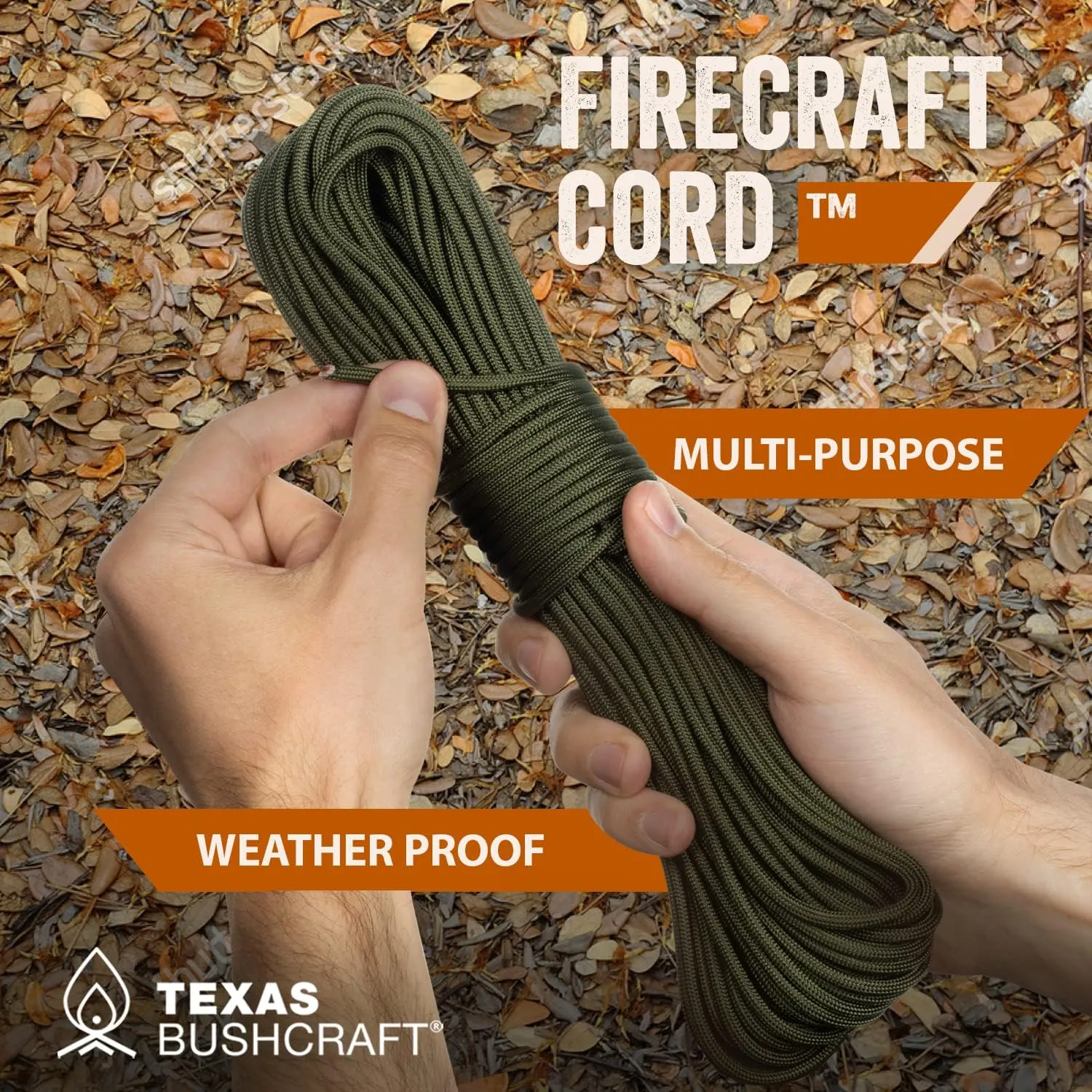 Texas Bushcraft Firecraft Cord - Utility Paracord Survival Rope, Parachute Cord for Survival Gear – 3 Extra Strands for Emergency Preparedness Fishing, Sewing and Tinder (Burnt Orange, 100 ft)