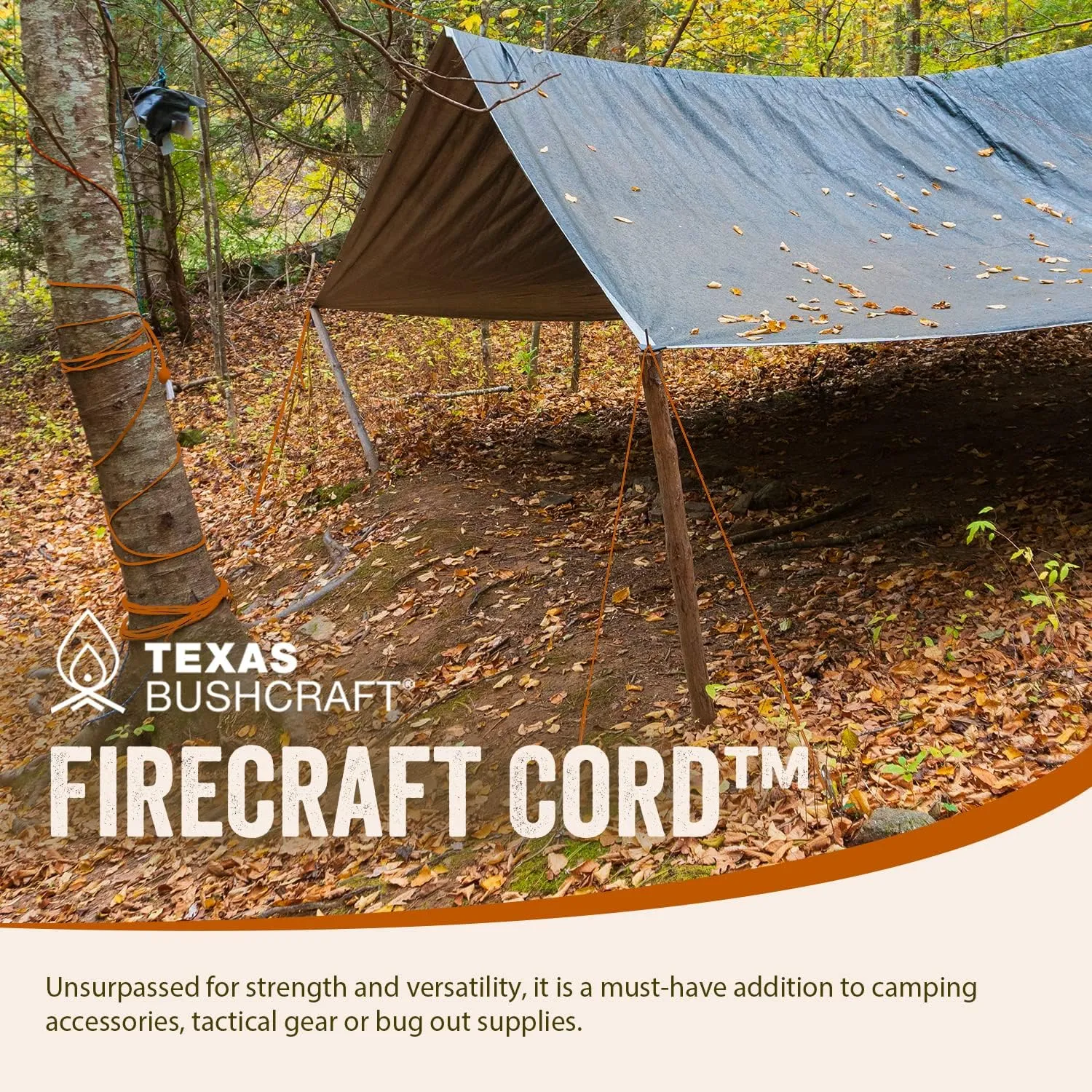 Texas Bushcraft Firecraft Cord - Utility Paracord Survival Rope, Parachute Cord for Survival Gear – 3 Extra Strands for Emergency Preparedness Fishing, Sewing and Tinder (Burnt Orange, 100 ft)