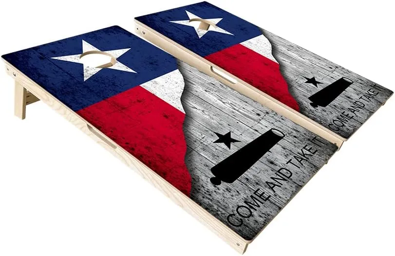 Texas Flag Distressed Split Come and Take It Wood Grain - 24x48 Full Size Premium Cornhole Boards by Get Outside Games