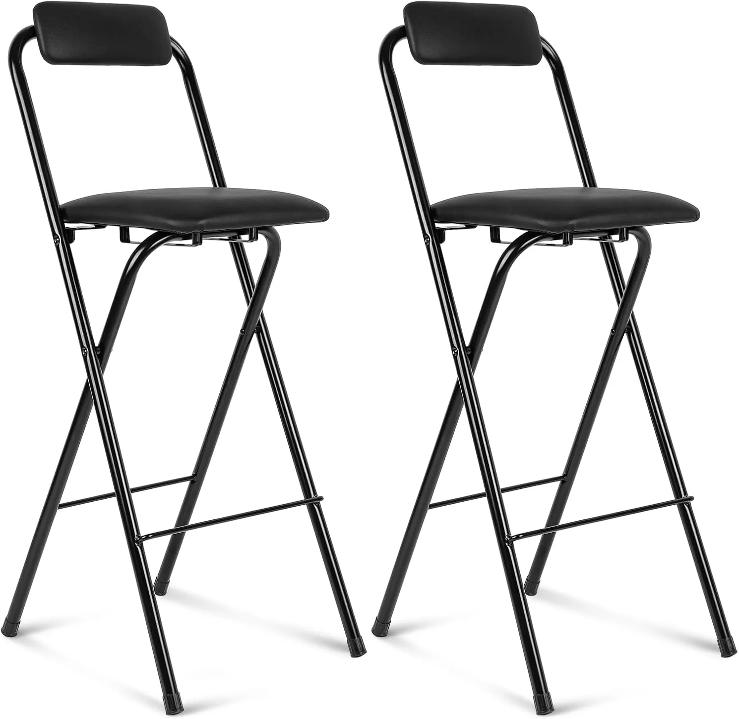 Thyle 2 Pcs Folding Bar Stool with Backrest, Tall Foldable Stool Chair Portable High Folding Bar Chair Counter Height Seat Leather Padded for Kitchen Island Shop Cafe Dining Room Black (27.5 Inch)