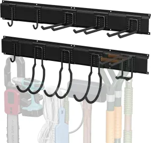 TICONN Garage Organization Tool Storage Utility Rack, Heavy Duty Wall Mounted Hanger Organizer System for Shed Garden Yard Tools, Ski Gears, Broom, Rake, Shovel (64" w/ 10 Assorted Hooks)