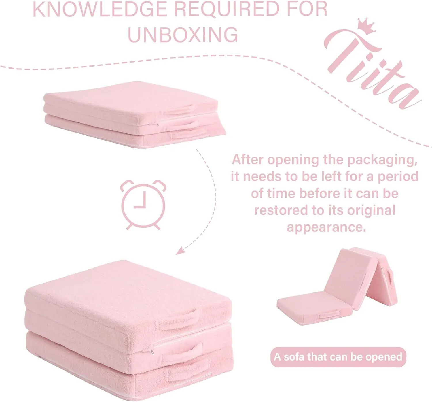 Tiita Trifold Floor Mattress for Kids, Glow in The Dark Baby Kids Futon with Removable Cover, Portable Foam Toddler Nap Mat with Storage Bag for Girls and Boys, Pink Moon
