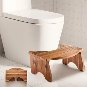 Tinamo Foldable Toilet Stool for Bathroom Adults - 7.2" Acacia Wood Poop Stool for Kids - Pooping Stool Squat with Anti Slip Layer - Bathroom Stools for Sitting/Travel (Acacia, 7.2" Height)