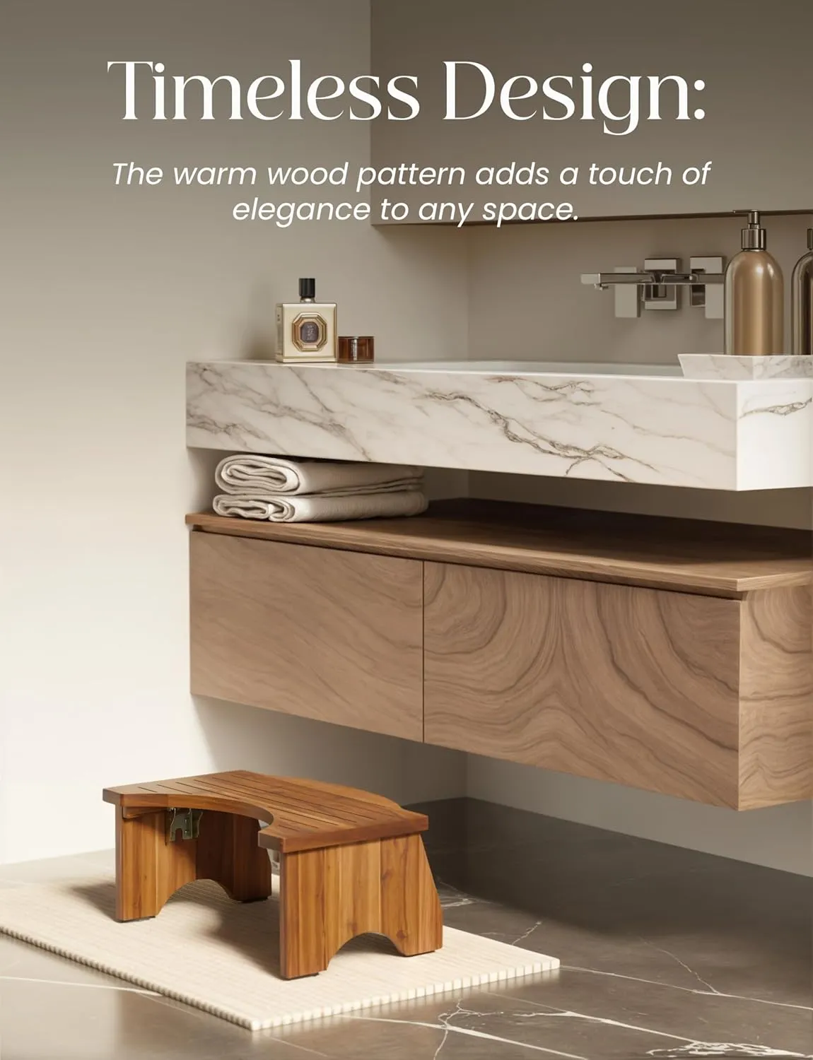 Tinamo Foldable Toilet Stool for Bathroom Adults - 7.2" Acacia Wood Poop Stool for Kids - Pooping Stool Squat with Anti Slip Layer - Bathroom Stools for Sitting/Travel (Acacia, 7.2" Height)