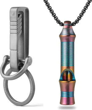TISUR Belt Loop Keychain Clip Titanium Emergency Whistle