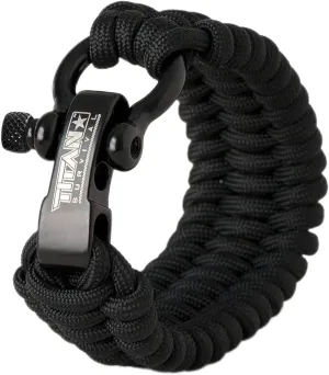 Titan Paracord Survival Bracelet | BLACK | LARGE (Fits 8" - 9" Wrist) | Made with Authentic Patented SurvivorCord (550 paracord, fishing line, snare wire, and waxed jute for fires)