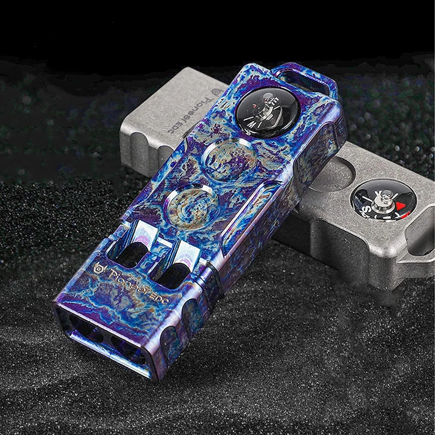 Titanium Compass Whistle,Safety Emergency Survival Function Whistle,Tiny Portable Double Tubes Safety Whistle,Outdoor Multifunctional Tool Safety Whistle for Camping Hiking Training