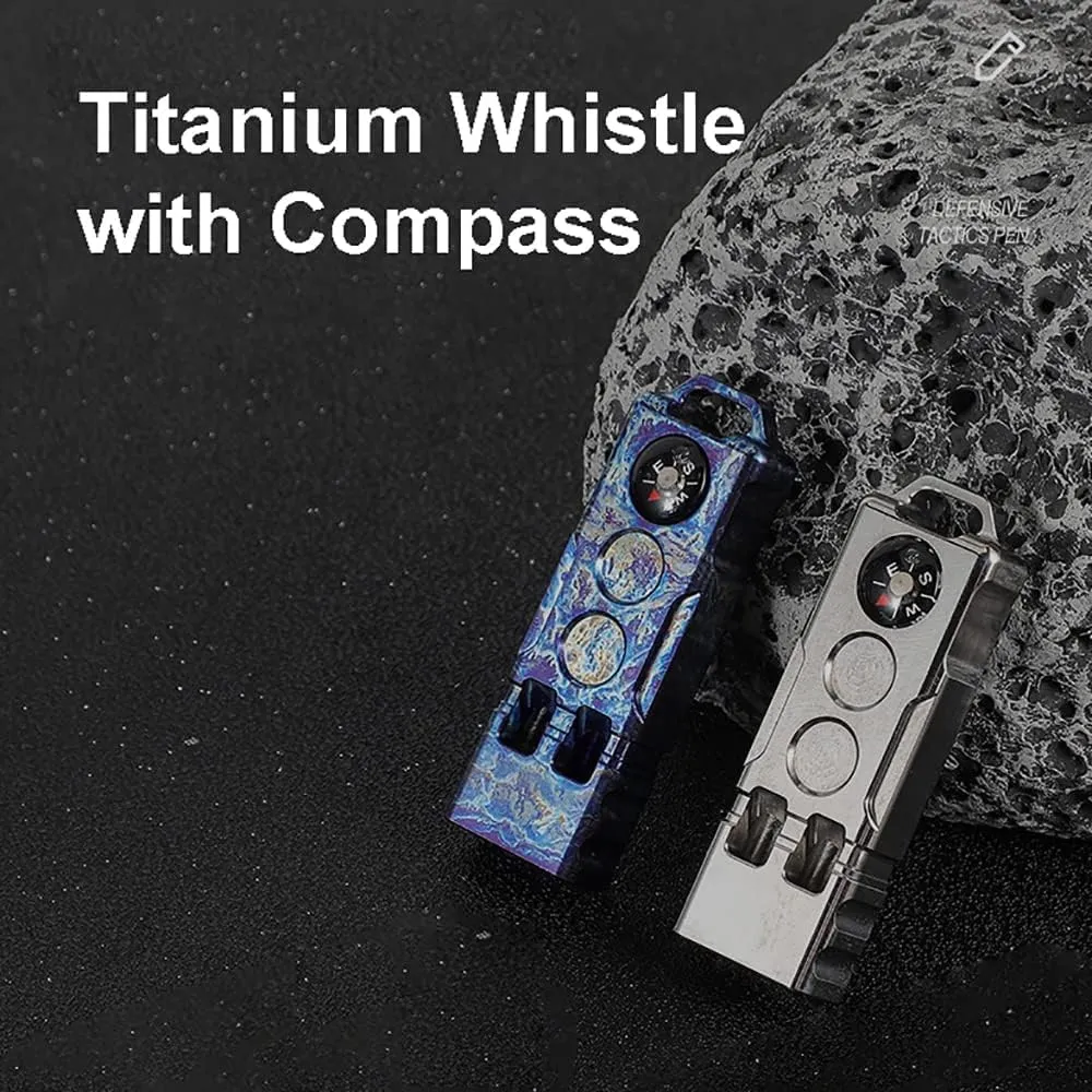 Titanium Compass Whistle,Safety Emergency Survival Function Whistle,Tiny Portable Double Tubes Safety Whistle,Outdoor Multifunctional Tool Safety Whistle for Camping Hiking Training