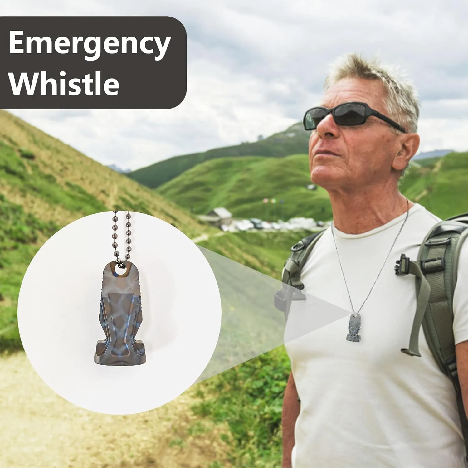 Titanium Emergency Survival Whistle with Necklace, Safety Whistle Loud Up to 120 Decibels for Emergency Survival, Life Saving, Camping, Hiking, Hunting and Pet Training
