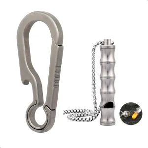Titanium Key Clip with Pure Titanium Whistle with Pill Case Function