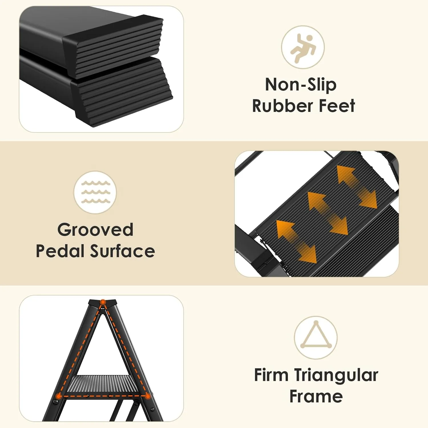 TLGREEN 2 Step Ladder,Aluminum Step Ladder, Portable Step Stool with Anti-Slip Wide Pedal, 330LBS Capacity, Lightweight Stepladder for Kitchen, Office, Home, Garage (Black) (Black, 2 Step)