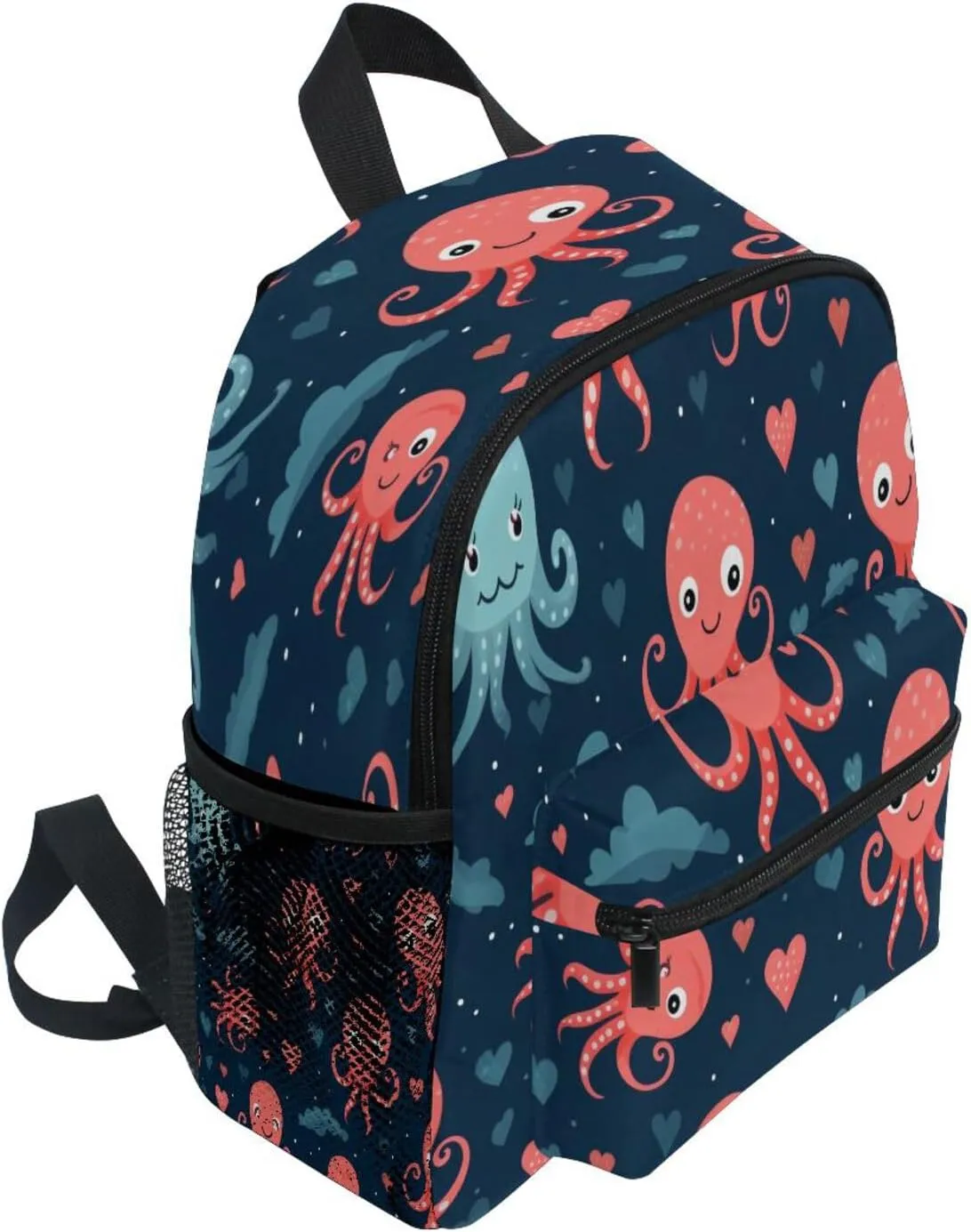 Toddler Backpack Bookbag School Bag Red Blue Octopus Travel Bag for Girls Boys Kid with Name Card