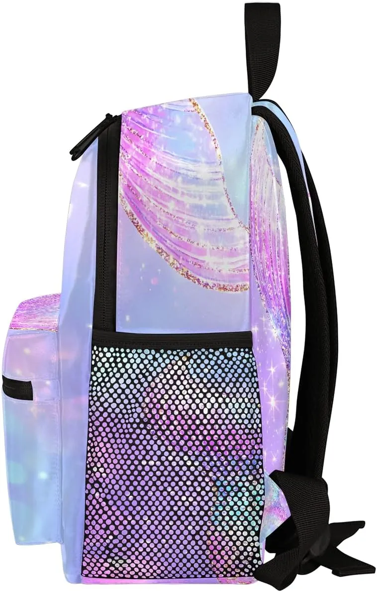 Toddler Backpack Mermaid Tail Glitter Sparkle Kindergarden Kids Bacpack for Girls Preschool Bag Elegant Ombre Purple Lightweight Small Travel Rucksack Bag with Bottle Holder