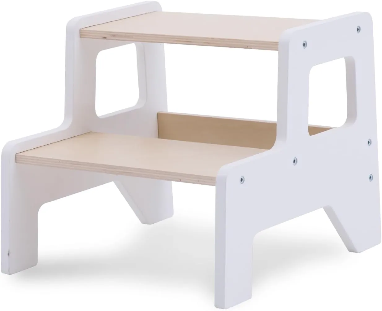 Toddler Step Stool, 2 Step Wooden Toddler Kitchen Stool Helper for Bathroom Sink, Toilet & Potty Training, 330lbs Capacity Stools for Kids with Safe Non-Slip Pads and Handles-Snowy White