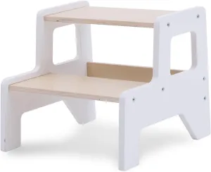 Toddler Step Stool, 2 Step Wooden Toddler Kitchen Stool Helper for Bathroom Sink, Toilet & Potty Training, 330lbs Capacity Stools for Kids with Safe Non-Slip Pads and Handles-Snowy White