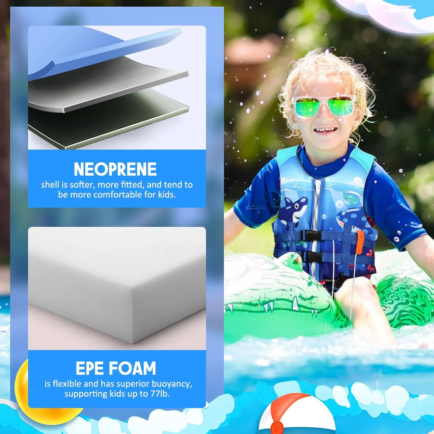 Toddler Swim Vest, Kids Swimming Floaties Jacket for 20-30-40-50 lbs Girls Boys for Boating, Pool, Beach, Learn to Swim