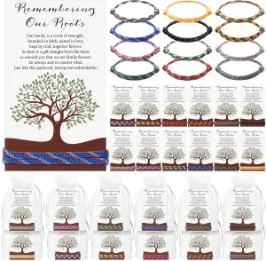 Tondiamo 24 Pack Family Reunion Favors Braided Rope Bracelet Remembering Our Roots Cards with Organza Bags Family Reunion Gifts for Gathering Party