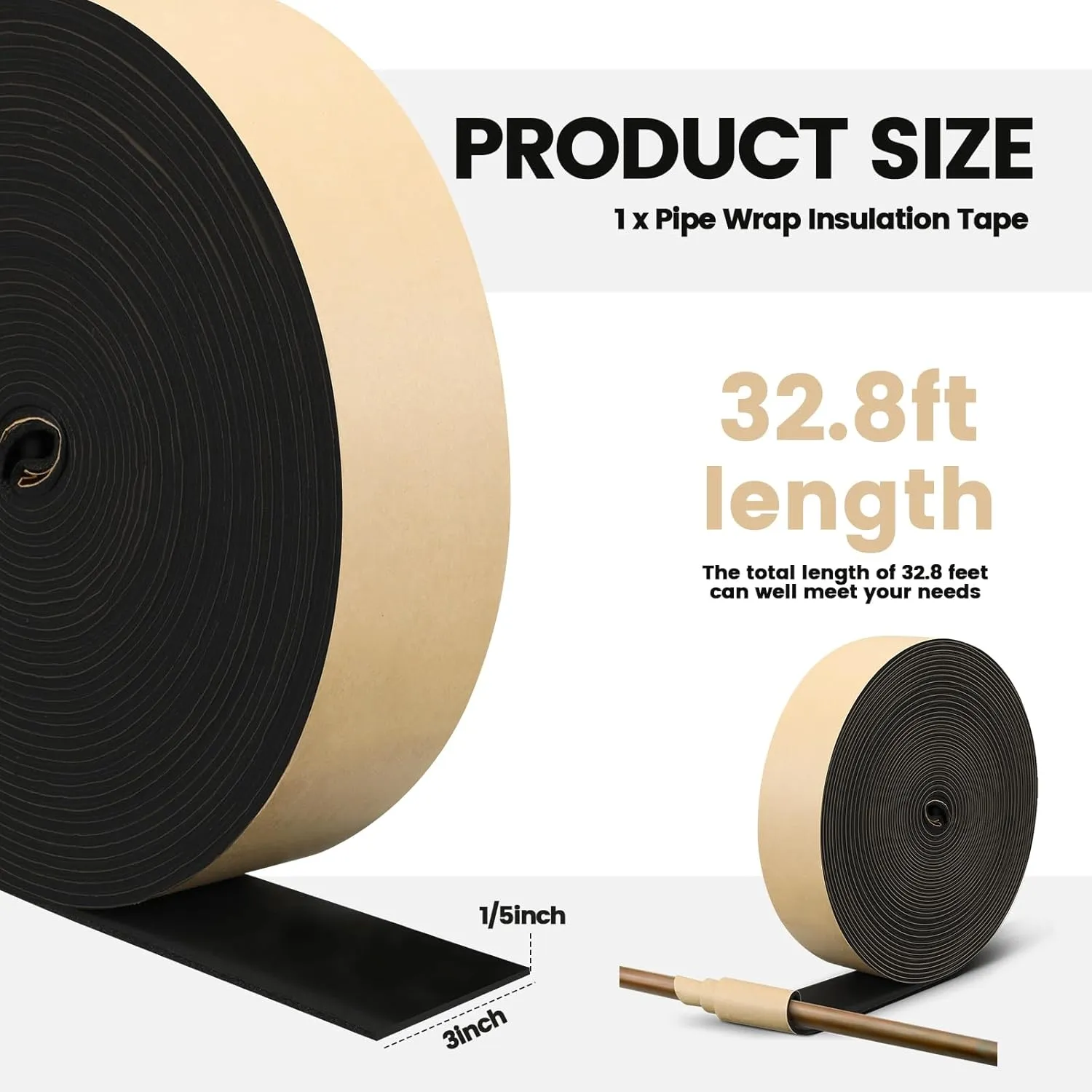 Tondiamo 3 In X 32.8 ft Pipe Wrap Insulation Tape Outdoor Foam Insulation Water Pipe Wrap Tape Aluminum Foil Self Adhesive for Winter Freeze Protection Heat Preservation