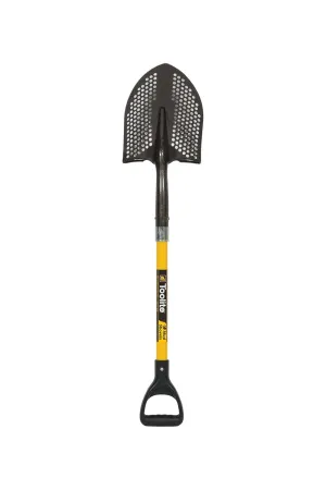 Toolite 49501 Round Point Shovel, 14 Gauge #2 / 9.5" x 11.5" , Forward Turned Step/ Perforated, Power Collar & Solid Steel Rivet, 29" Professional Grade Fiberglass, Poly D Grip