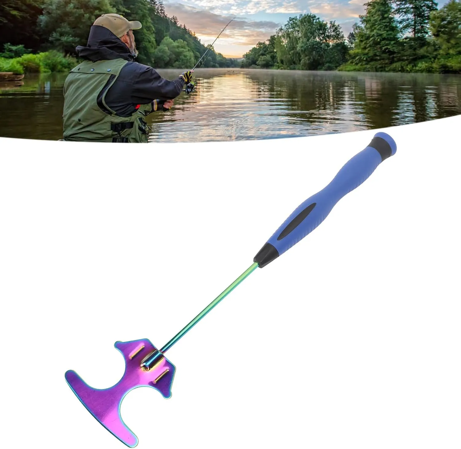 Topyond Fishing Bait Shovel Stainless Steel Shrimp Bait Shovel with Foldable Head For Sea Fishing Rock Fishing (Blue Handle)
