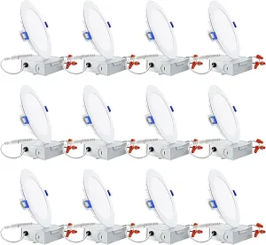 TORCHSTAR 12-Pack Essential Series 6 Inch Ultra-Thin LED Recessed Lighting with J-Box, 2700K Soft White, 12W Dimmable 850lm Brightness LED Downlight, ETL & Energy Star Listed