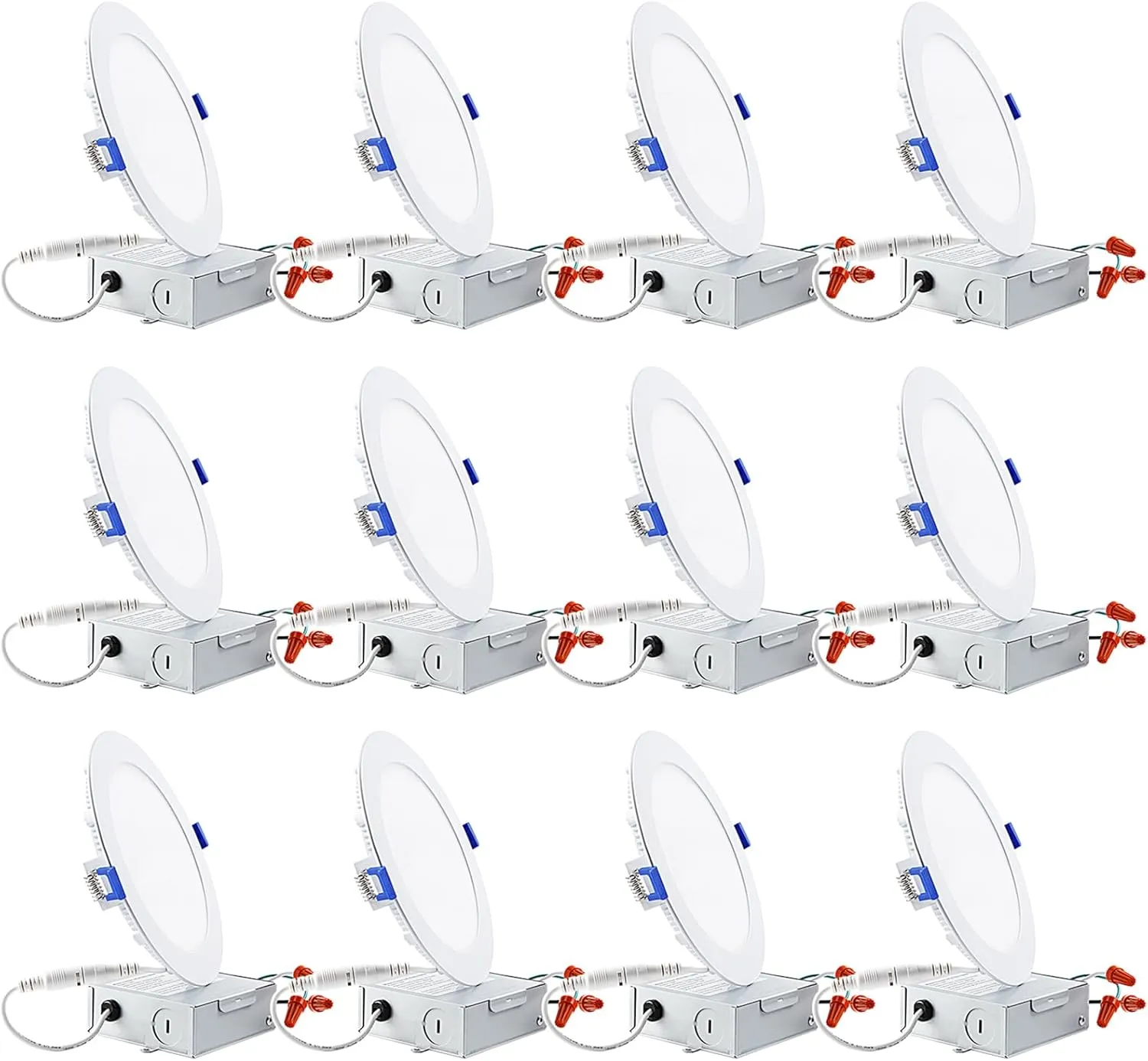 TORCHSTAR 12-Pack Essential Series 6 Inch Ultra-Thin LED Recessed Lighting with J-Box, 2700K Soft White, 12W Dimmable 850lm Brightness LED Downlight, ETL & Energy Star Listed