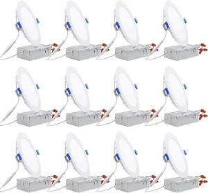TORCHSTAR 12-Pack Essential Series 6 Inch Ultra-Thin LED Recessed Lighting with J-Box, 3000K Warm White, 12W Dimmable 1000lm Brightness LED Downlight, ETL & Energy Star Listed