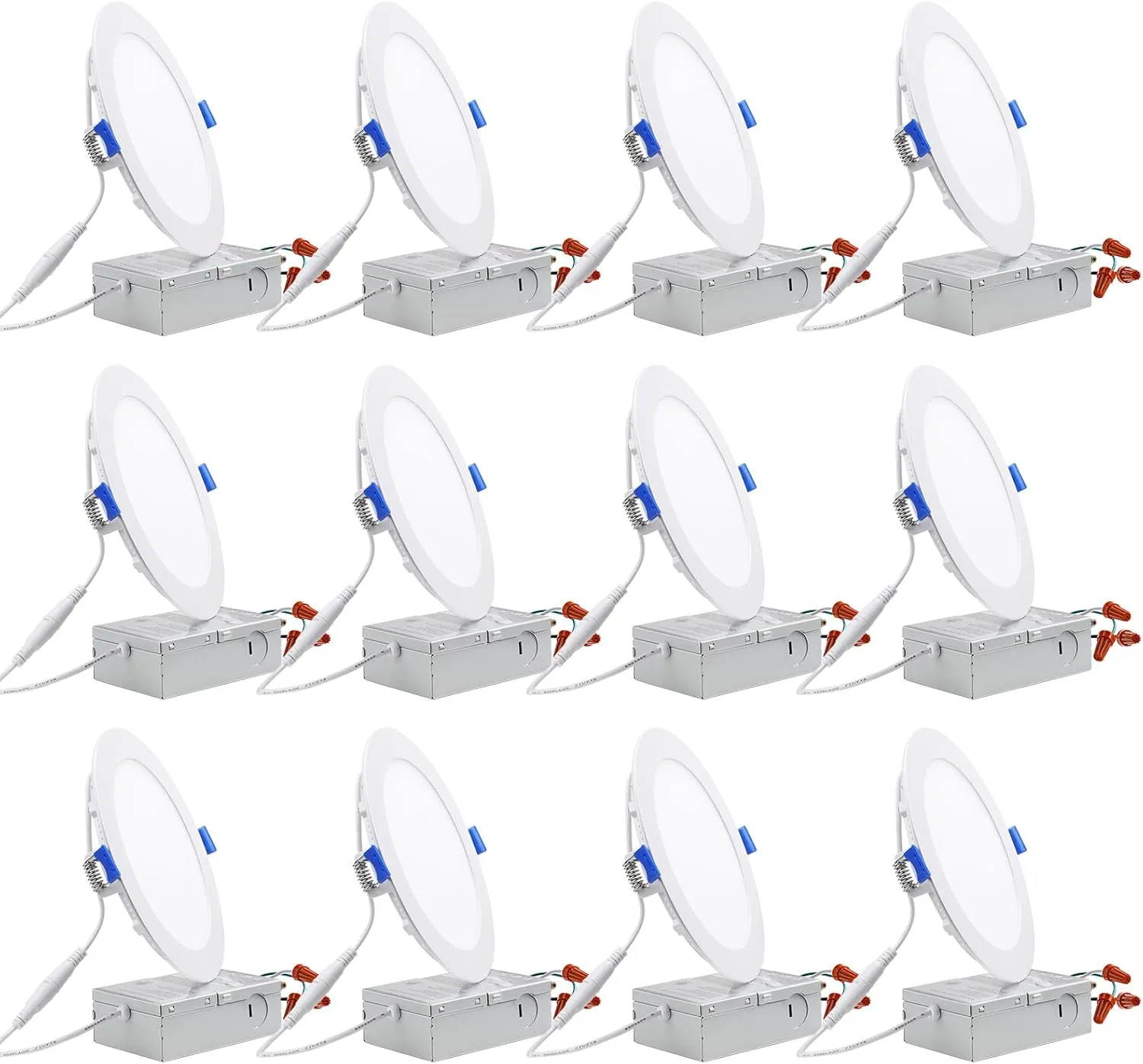TORCHSTAR 12-Pack Essential Series 6 Inch Ultra-Thin LED Recessed Lighting with J-Box, 3000K Warm White, 12W Dimmable 1000lm Brightness LED Downlight, ETL & Energy Star Listed