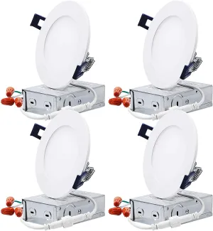 TORCHSTAR Essential Series 4 Inch Ultra-Thin LED Recessed Lighting with J-Box, 800lm Dimmable Slim Panel Downlight, ETL & Energy Star Listed, 4000K Cool White, Pack of 4