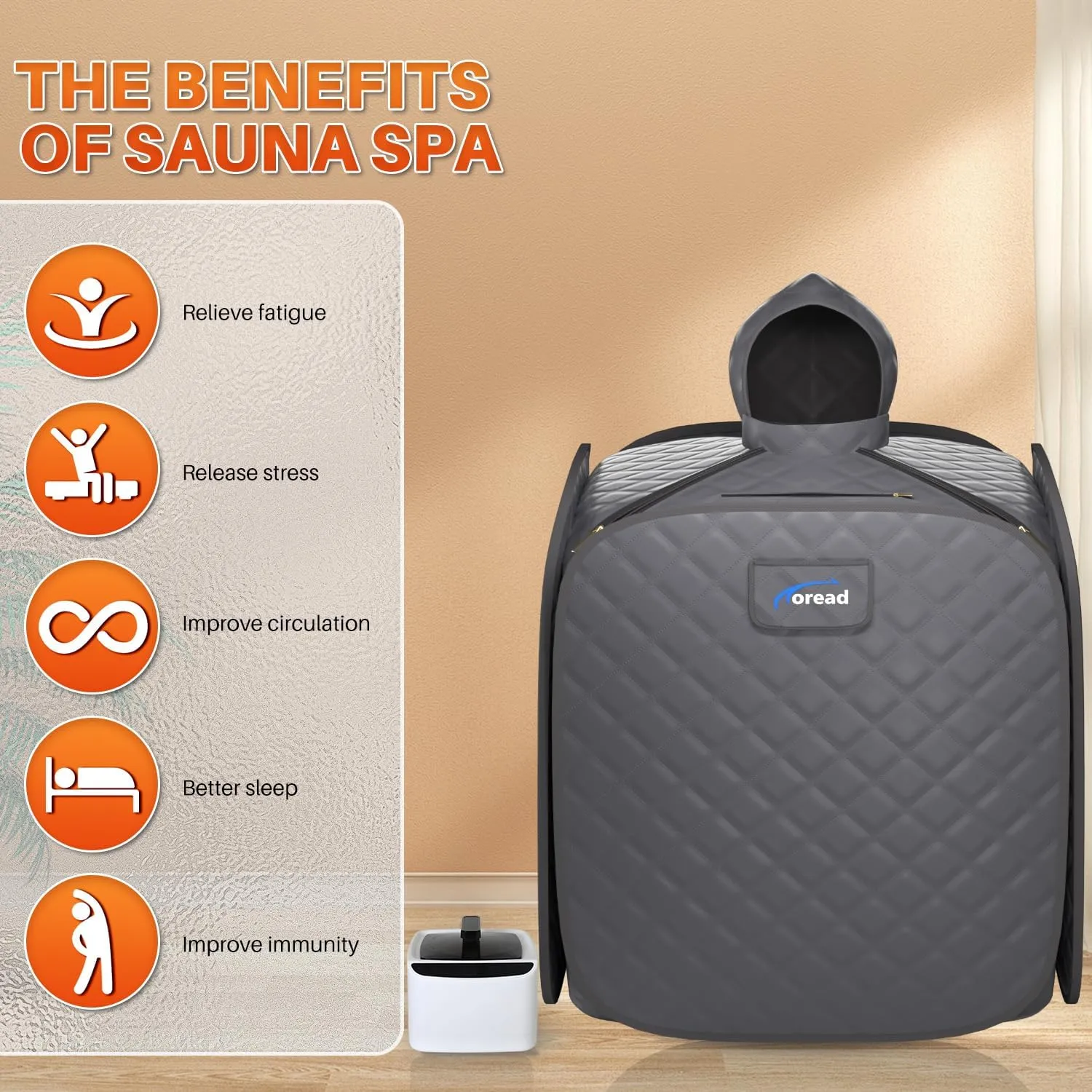 TOREAD Portable Steam Sauna for Home Spa, at Home Folding Steam Sauna with 1000W 2.8L Generator and Remote Control, Fast Heating in 6 Min Home Sauna Tent for Relaxation (Grey)
