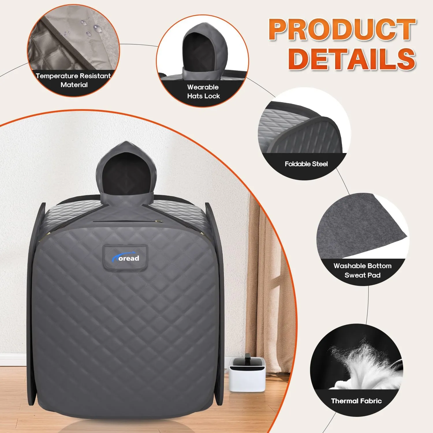 TOREAD Portable Steam Sauna for Home Spa, at Home Folding Steam Sauna with 1000W 2.8L Generator and Remote Control, Fast Heating in 6 Min Home Sauna Tent for Relaxation (Grey)