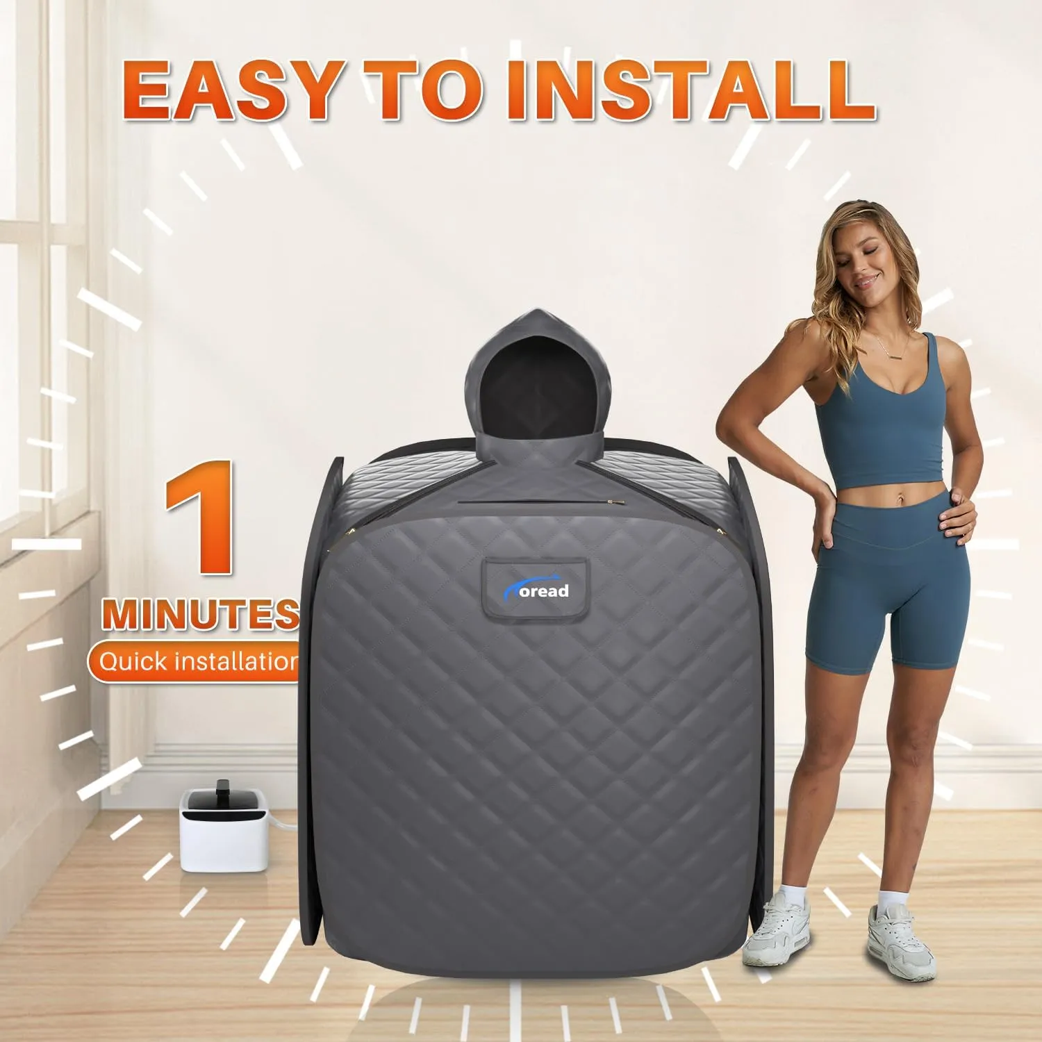 TOREAD Portable Steam Sauna for Home Spa, at Home Folding Steam Sauna with 1000W 2.8L Generator and Remote Control, Fast Heating in 6 Min Home Sauna Tent for Relaxation (Grey)