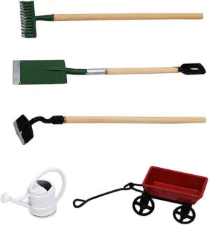 Toyvian 4 Sets Miniature Gardening Tool Dollhouse Accessories for Garden Scene Decor Creative Fairy Garden Kit to Inspire Imagination and Hands Play